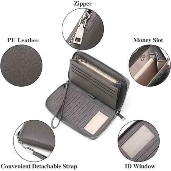 New Womens Wallet RFID Blocking Leather Zip Around Wallet Large Capacity - Picture 6 of 7